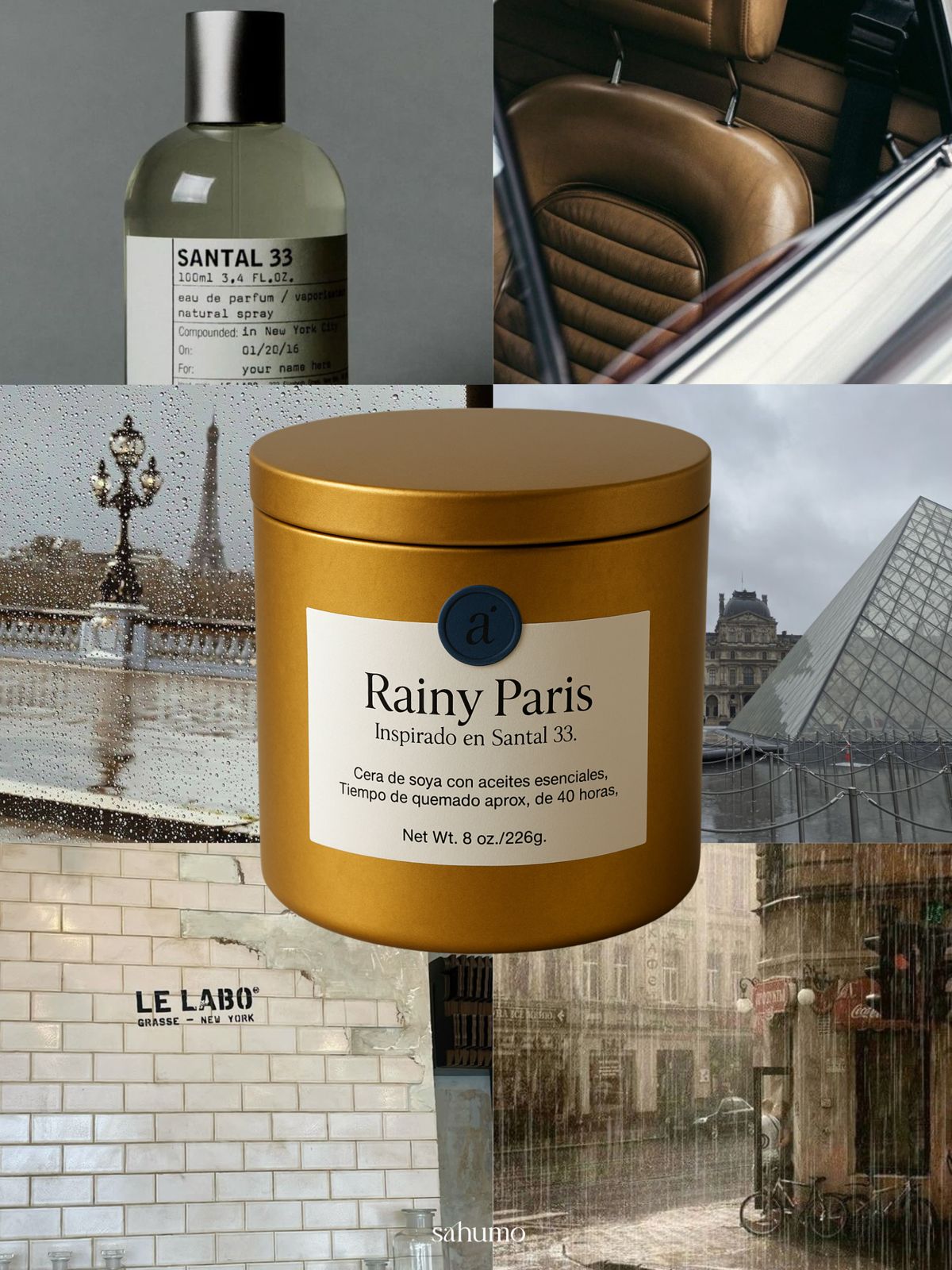 Kit Vela y Room Spray Rainy Paris (inspirado en Santal 33)